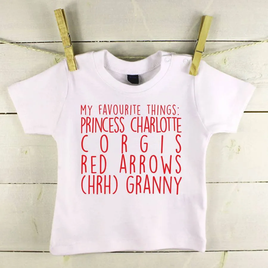 'My Favourite Things' Personalised Baby T Shirt