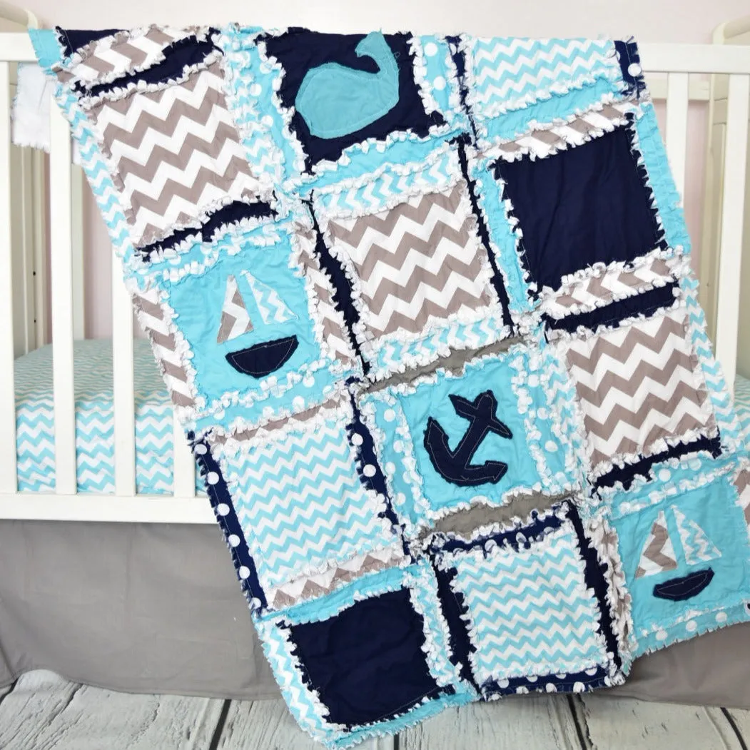Nautical Crib Bedding | Whale, Sailboat, Anchor Quilt