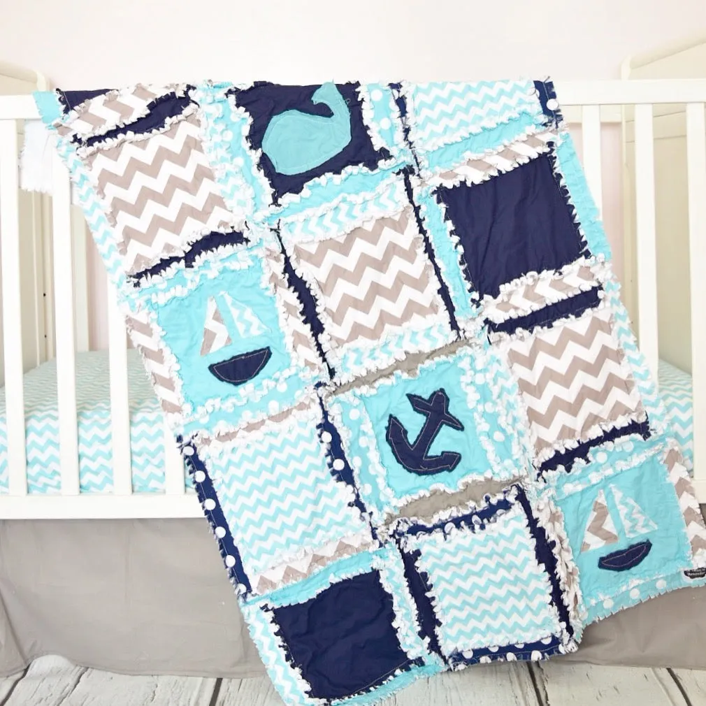 Nautical Crib Bedding | Whale, Sailboat, Anchor Quilt