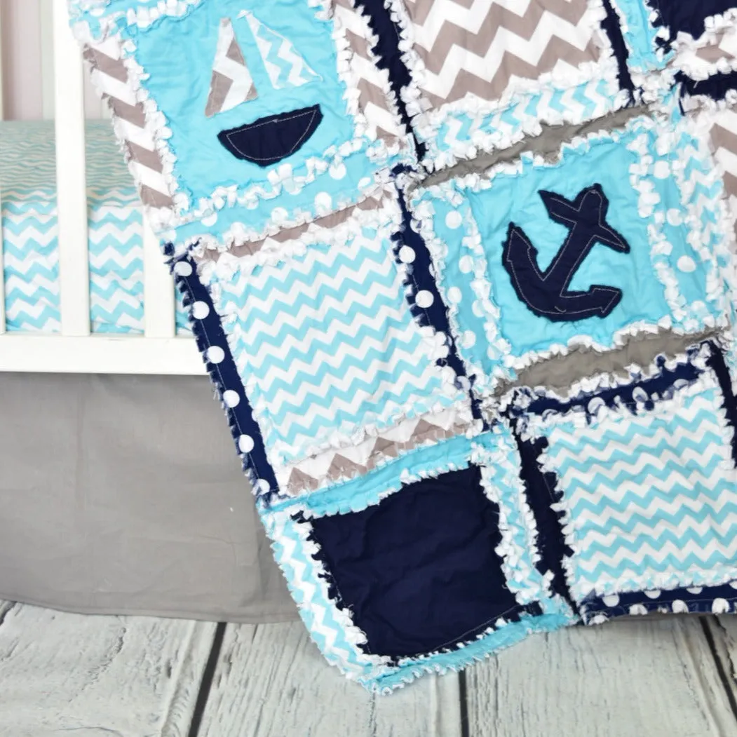 Nautical Crib Bedding | Whale, Sailboat, Anchor Quilt