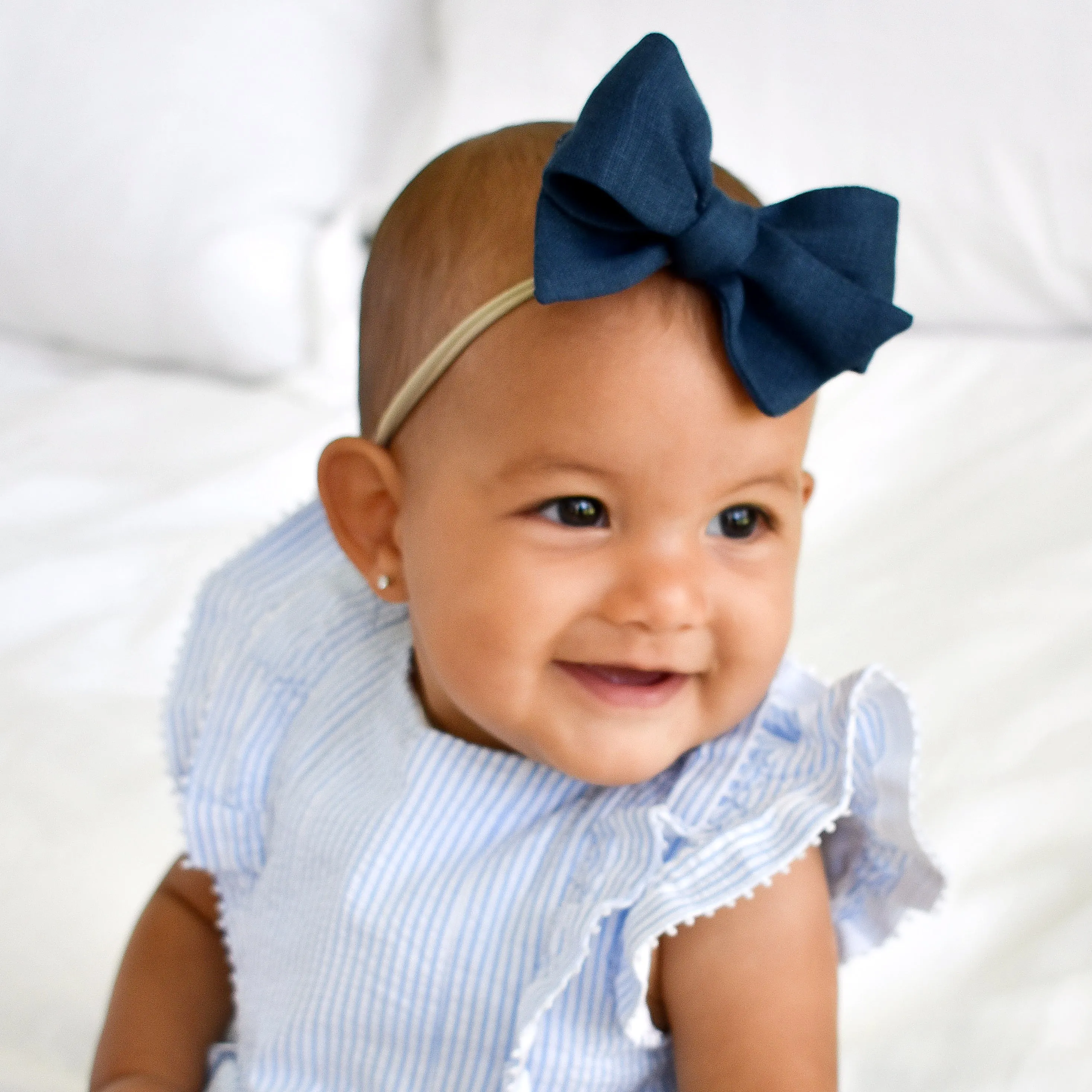 Navy Linen Bow