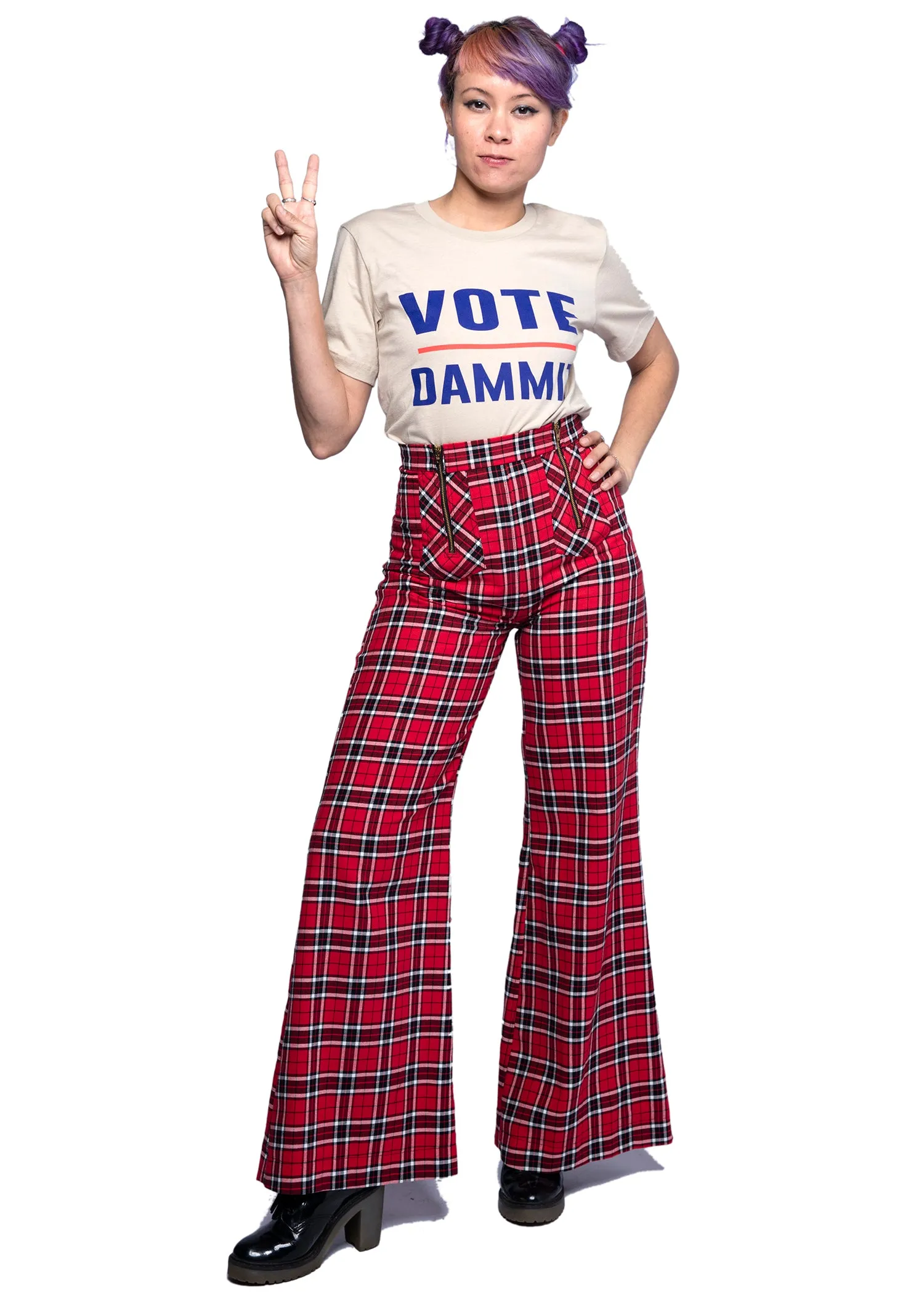 Nemisis Plaid Trousers In Red Windowpane Check