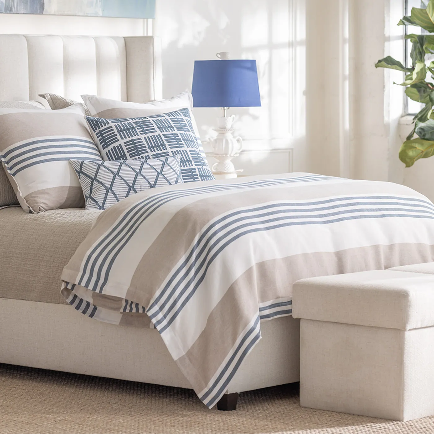 Newport Duvet Cover White Natural Blue