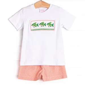 Off the Hook Smocked Short Set, Orange
