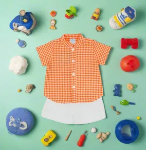 Orange Check Shirt and Shorts