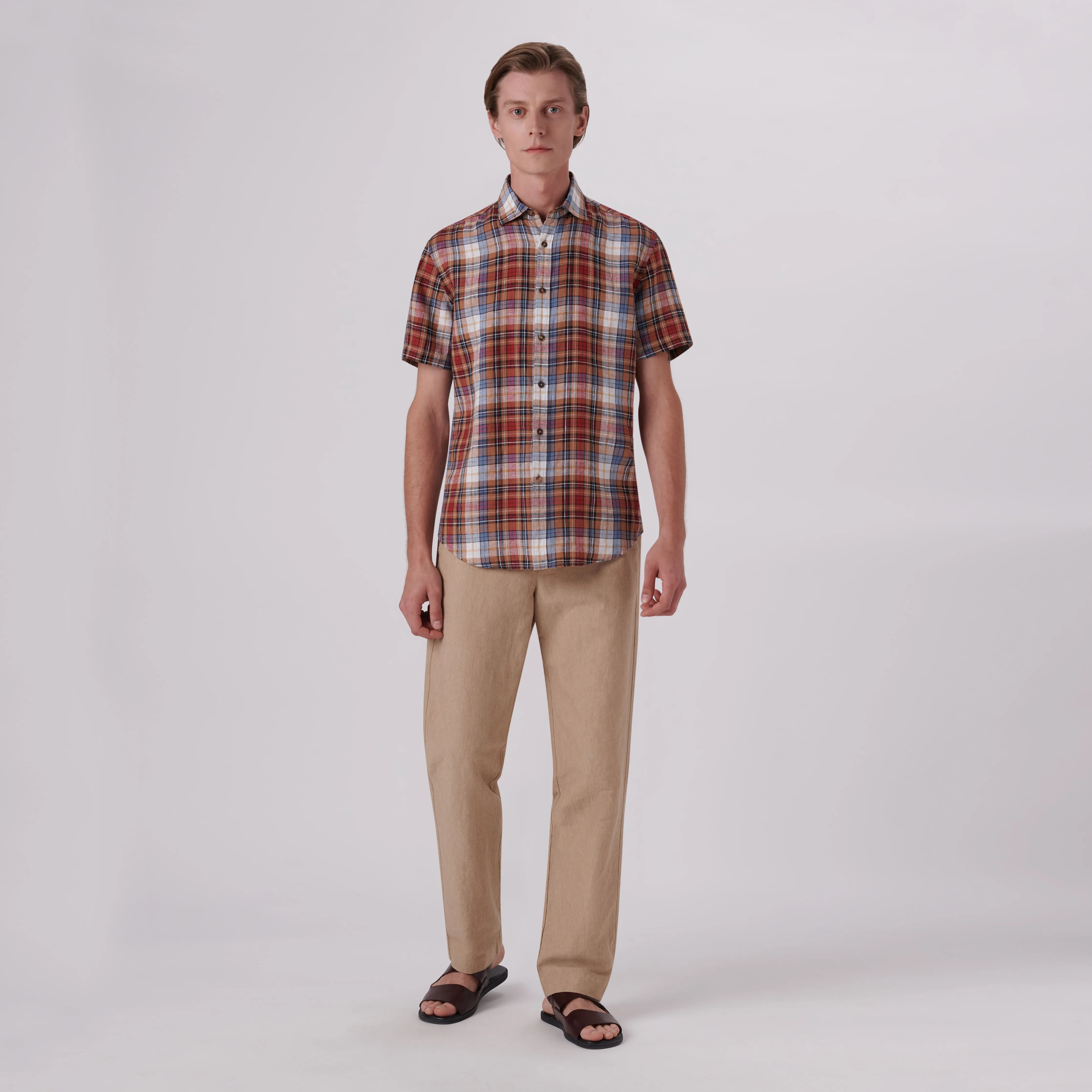 Orson Plaid Check Short Sleeve Linen Shirt
