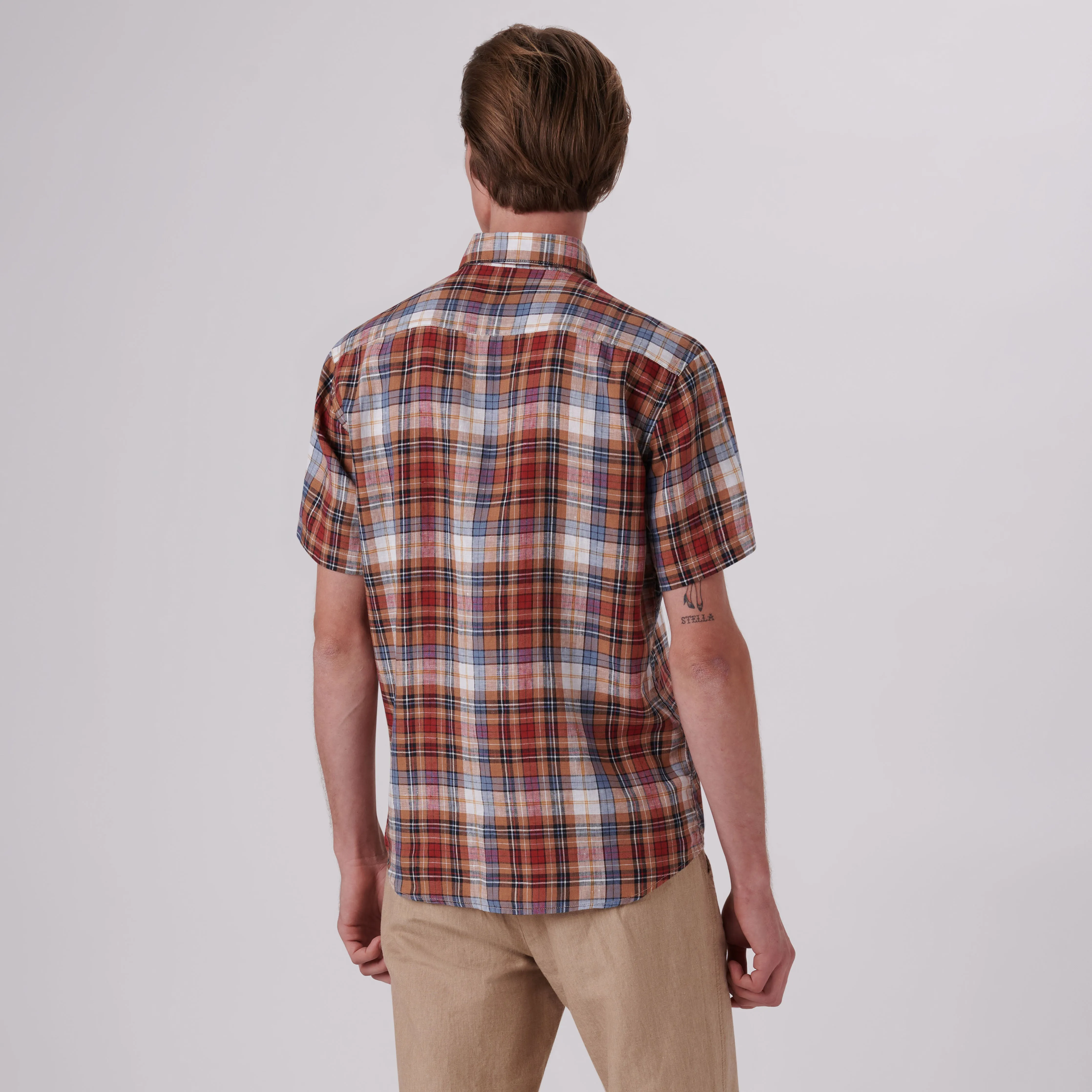 Orson Plaid Check Short Sleeve Linen Shirt