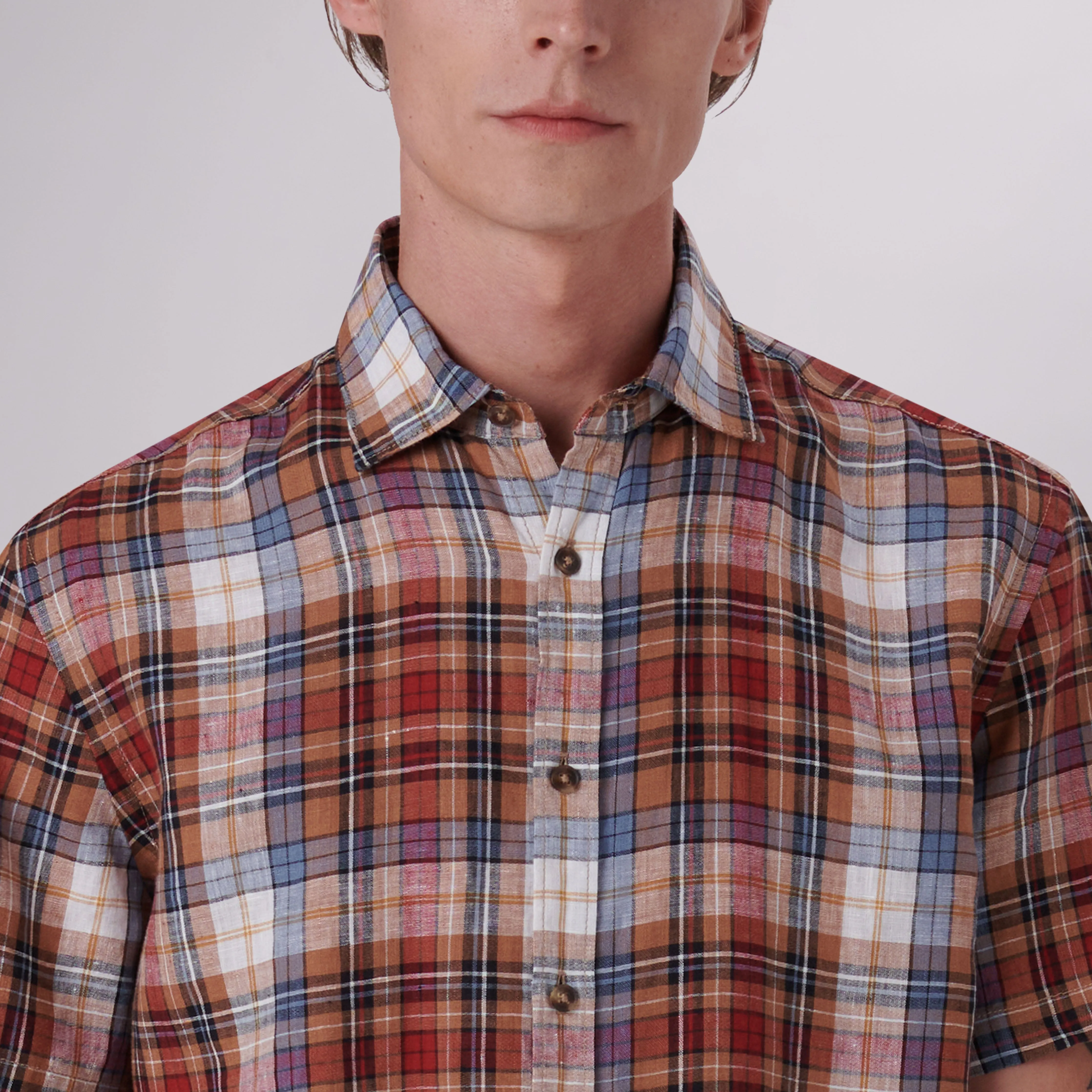 Orson Plaid Check Short Sleeve Linen Shirt