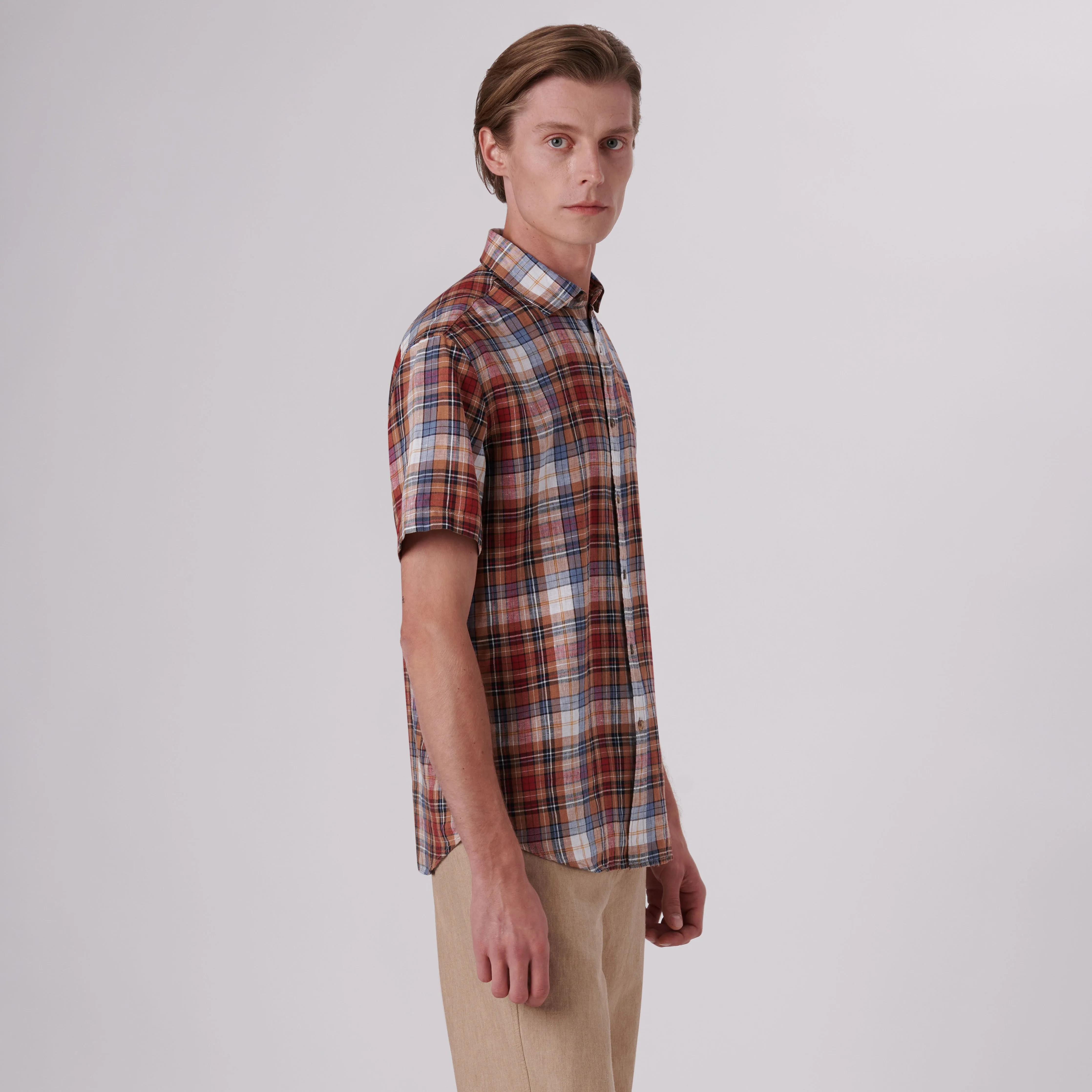 Orson Plaid Check Short Sleeve Linen Shirt