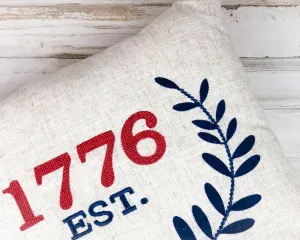 Patriotic red & navy blue ‘Est. 1776’ embroidered throw pillow