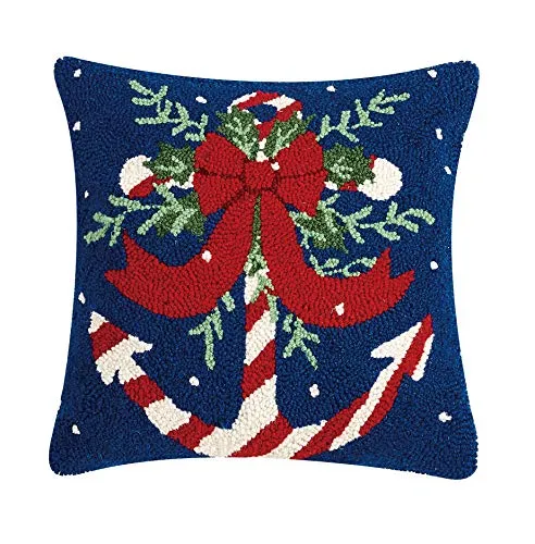 Peking Handicraft Candy Cane Nautical Anchor Hook Pillow - 16" x 16"