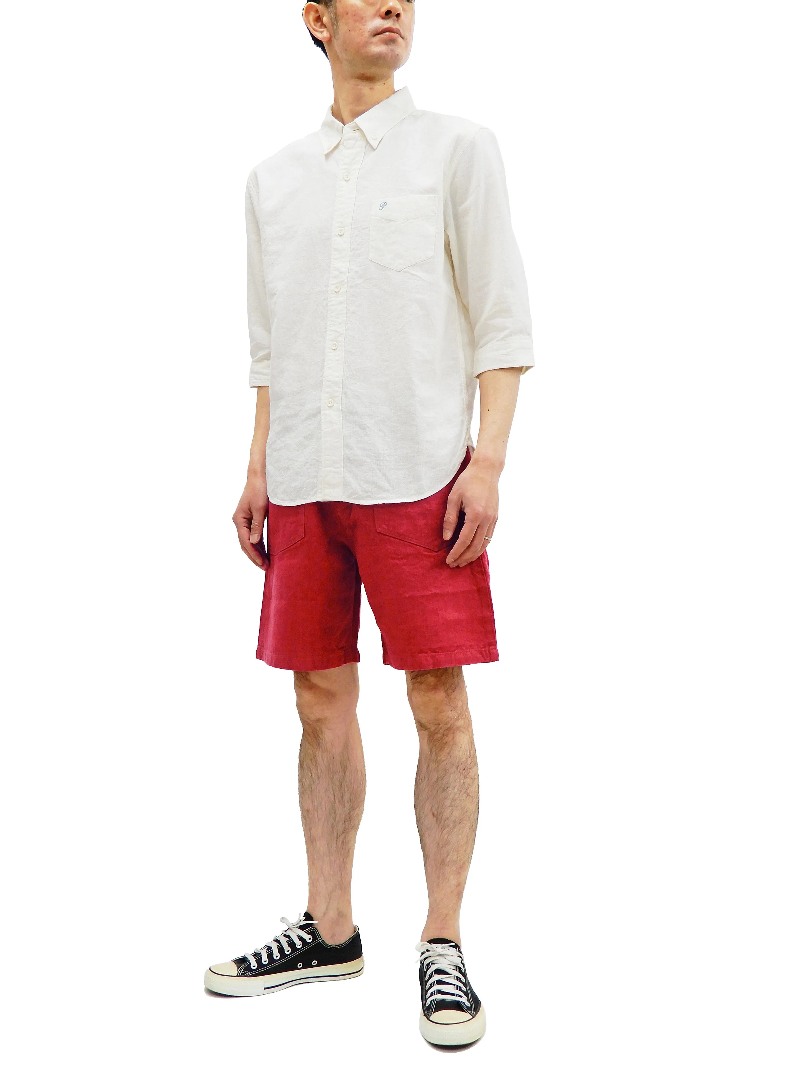 Pherrow's Linen Shorts Men's Relaxed Fit Zip Fly Above the Knee-Length 21S-PMMS1 Red
