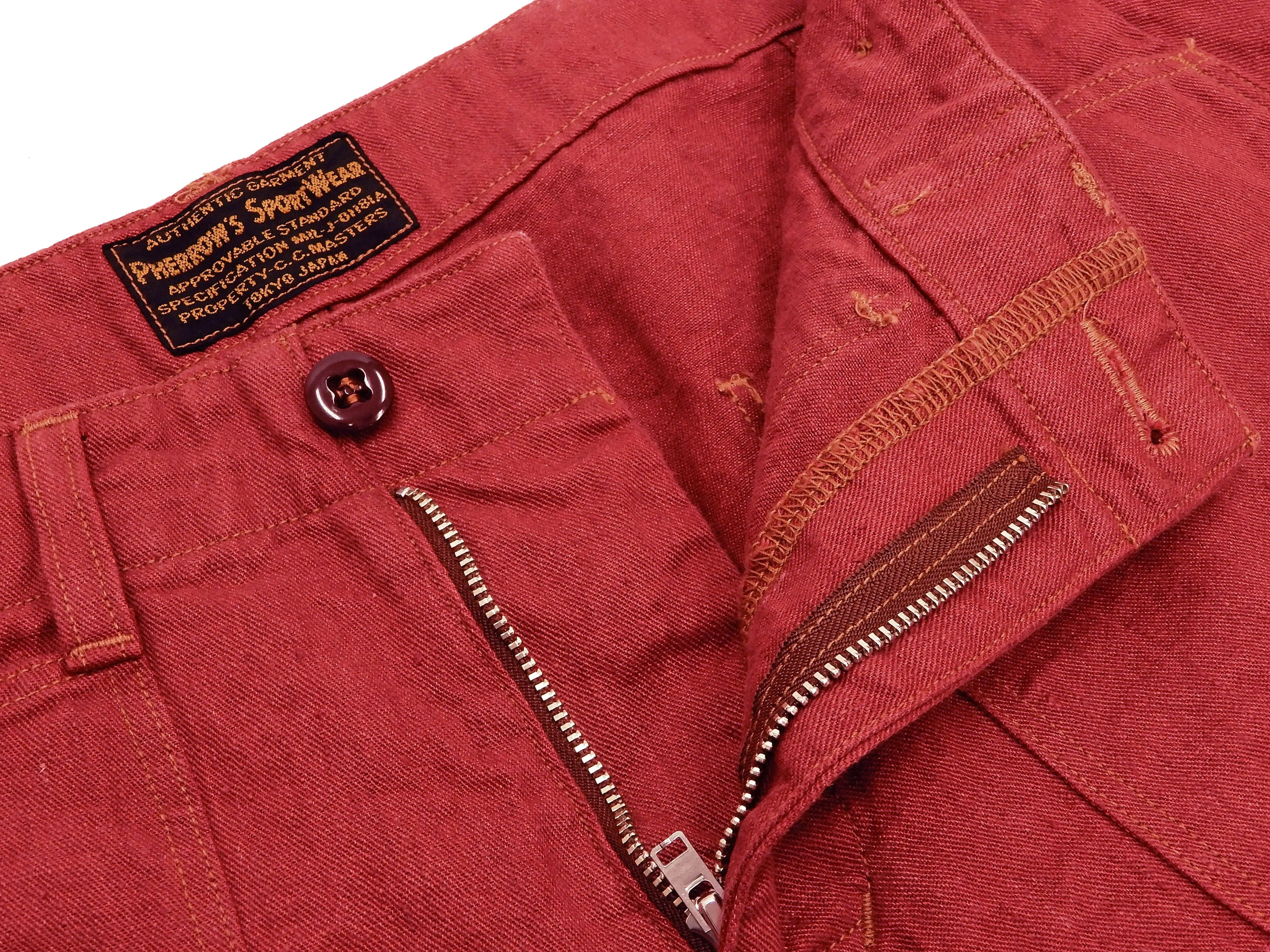 Pherrow's Linen Shorts Men's Relaxed Fit Zip Fly Above the Knee-Length 21S-PMMS1 Red