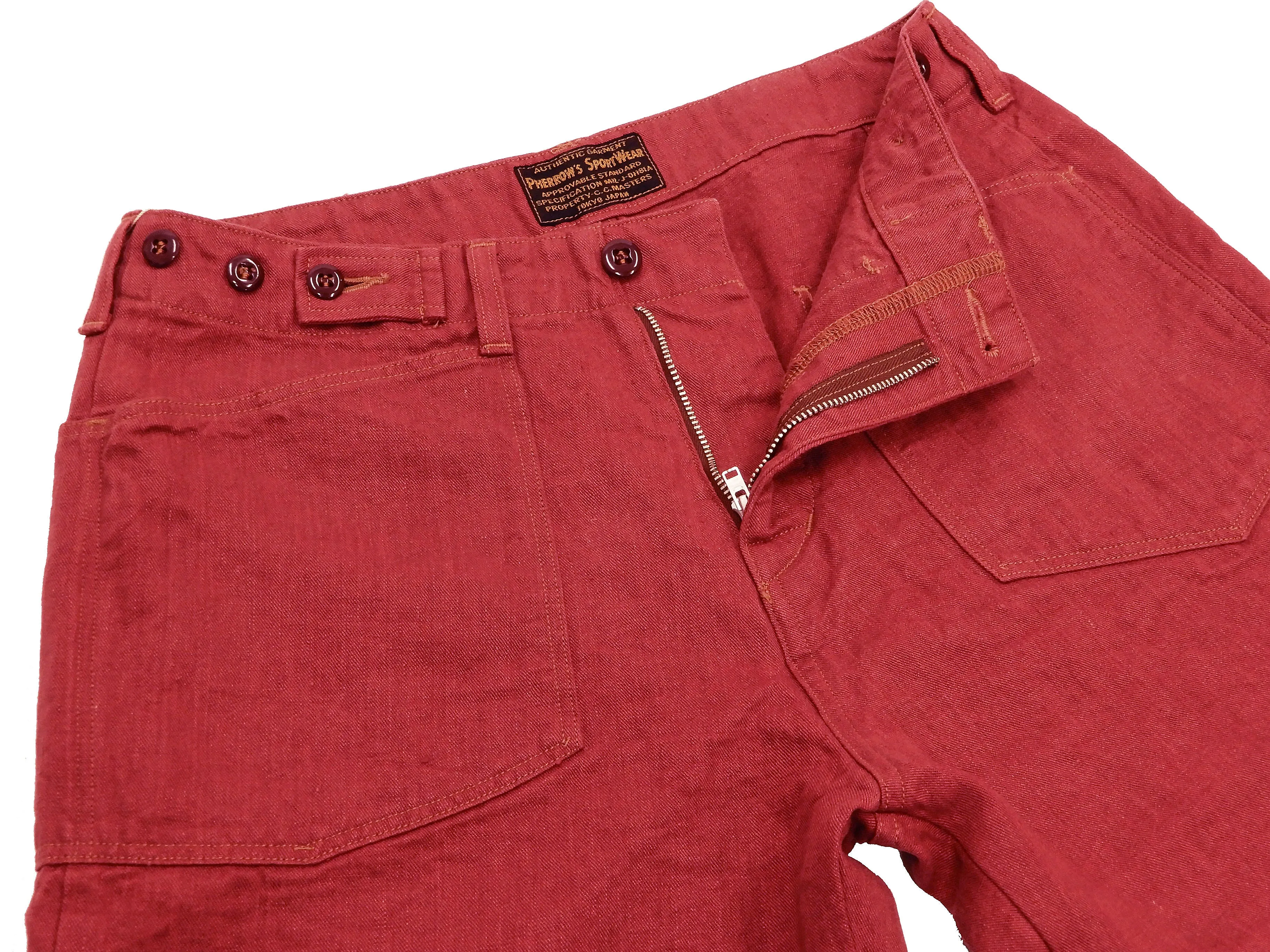 Pherrow's Linen Shorts Men's Relaxed Fit Zip Fly Above the Knee-Length 21S-PMMS1 Red
