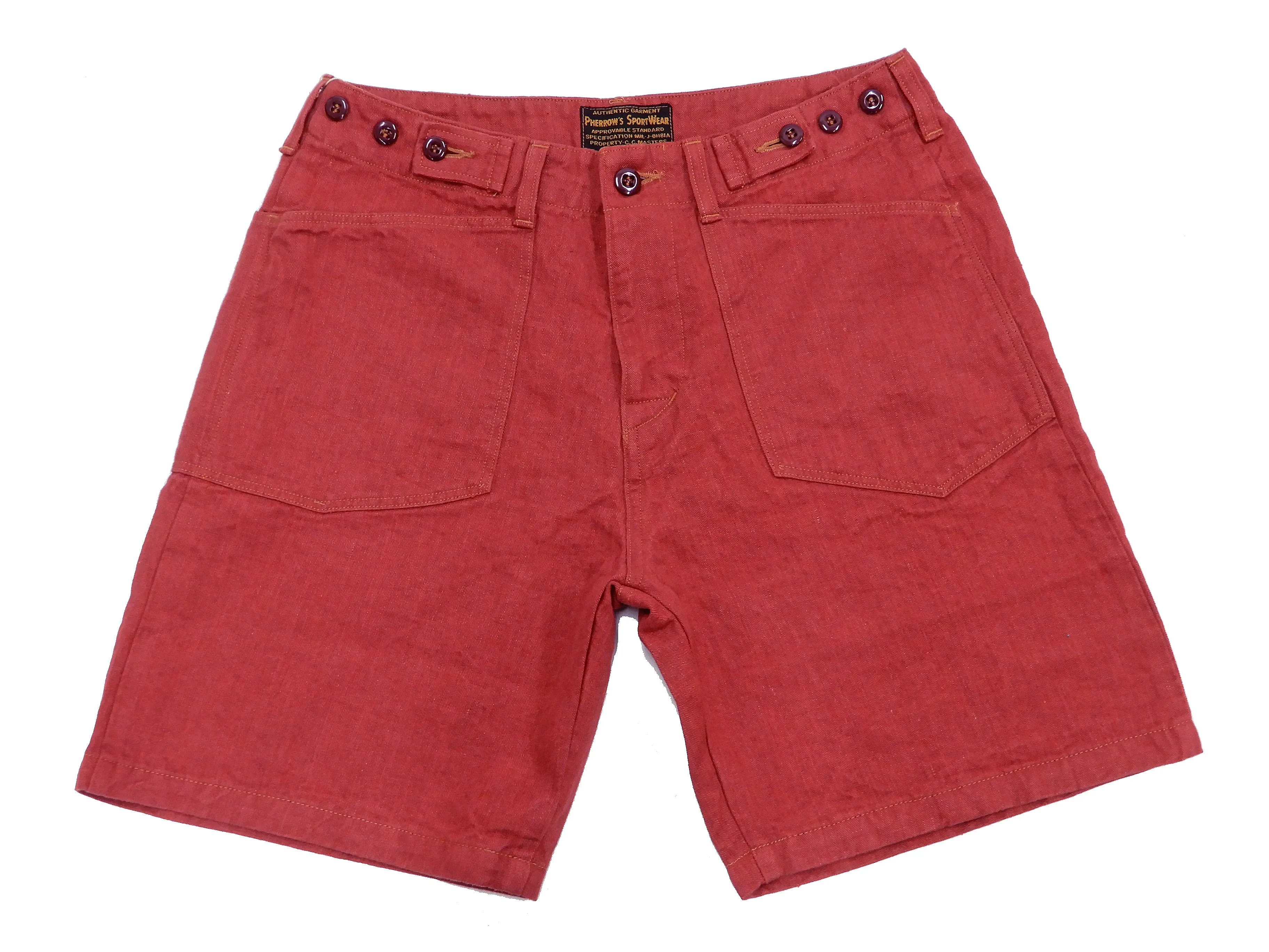 Pherrow's Linen Shorts Men's Relaxed Fit Zip Fly Above the Knee-Length 21S-PMMS1 Red