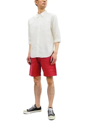 Pherrow's Linen Shorts Men's Relaxed Fit Zip Fly Above the Knee-Length 21S-PMMS1 Red