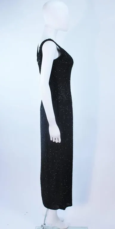 PIARA 1960s Black Beaded Crepe Gown Size 8