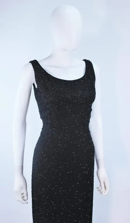 PIARA 1960s Black Beaded Crepe Gown Size 8