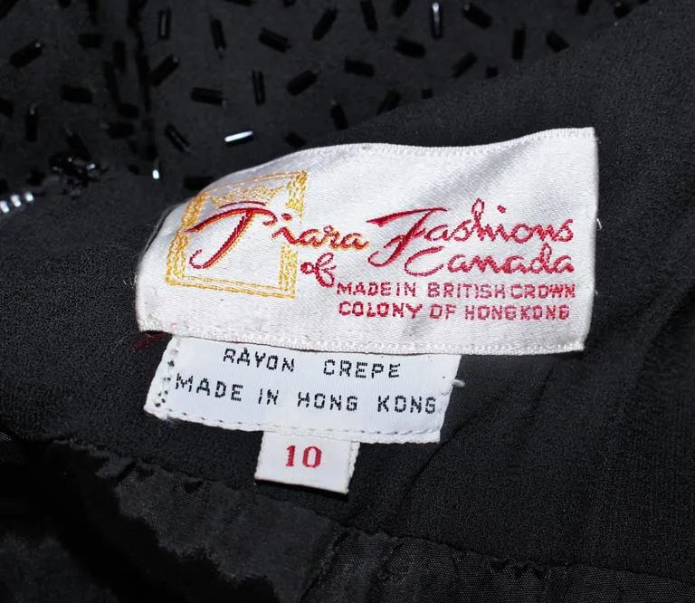 PIARA 1960s Black Beaded Crepe Gown Size 8