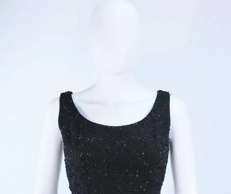 PIARA 1960s Black Beaded Crepe Gown Size 8