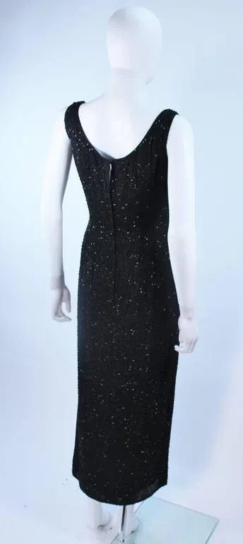 PIARA 1960s Black Beaded Crepe Gown Size 8