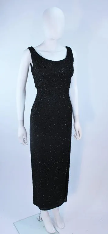 PIARA 1960s Black Beaded Crepe Gown Size 8