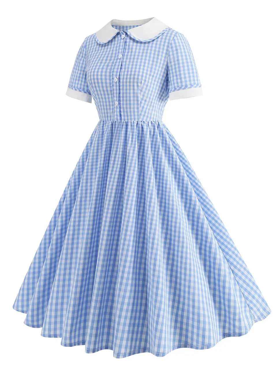 Pink Peter Pan Collar Plaid Short Sleeve 1950S Vintage Swing Dress