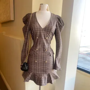 Plaid Blazer Button Up Dress