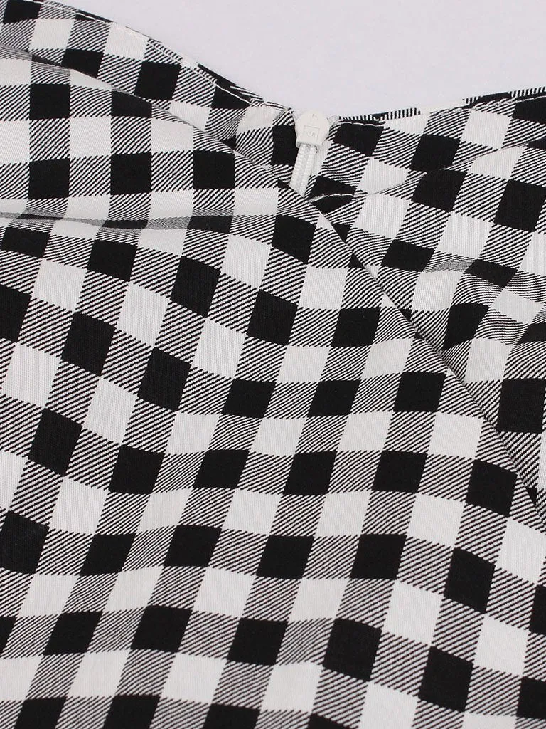 Plaid Collar Consice Short Sleeve Vintage Dress