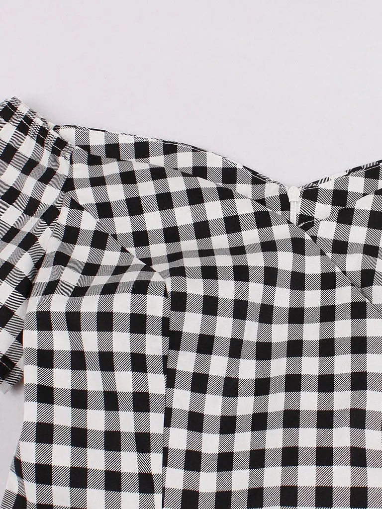 Plaid Collar Consice Short Sleeve Vintage Dress