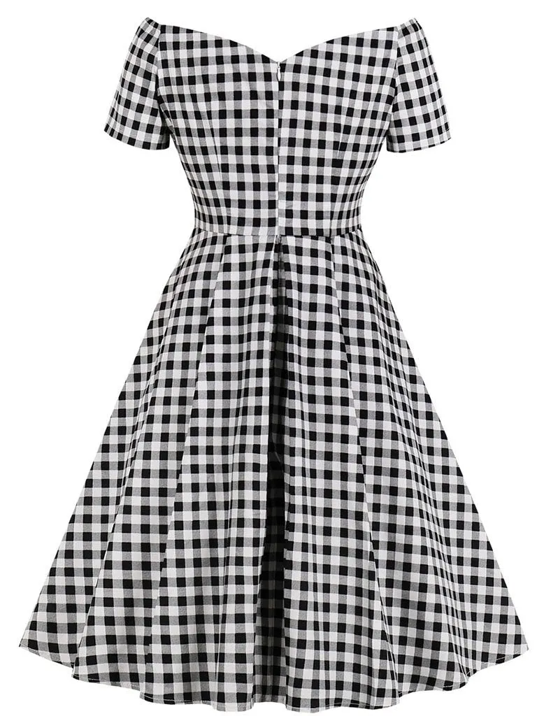 Plaid Collar Consice Short Sleeve Vintage Dress