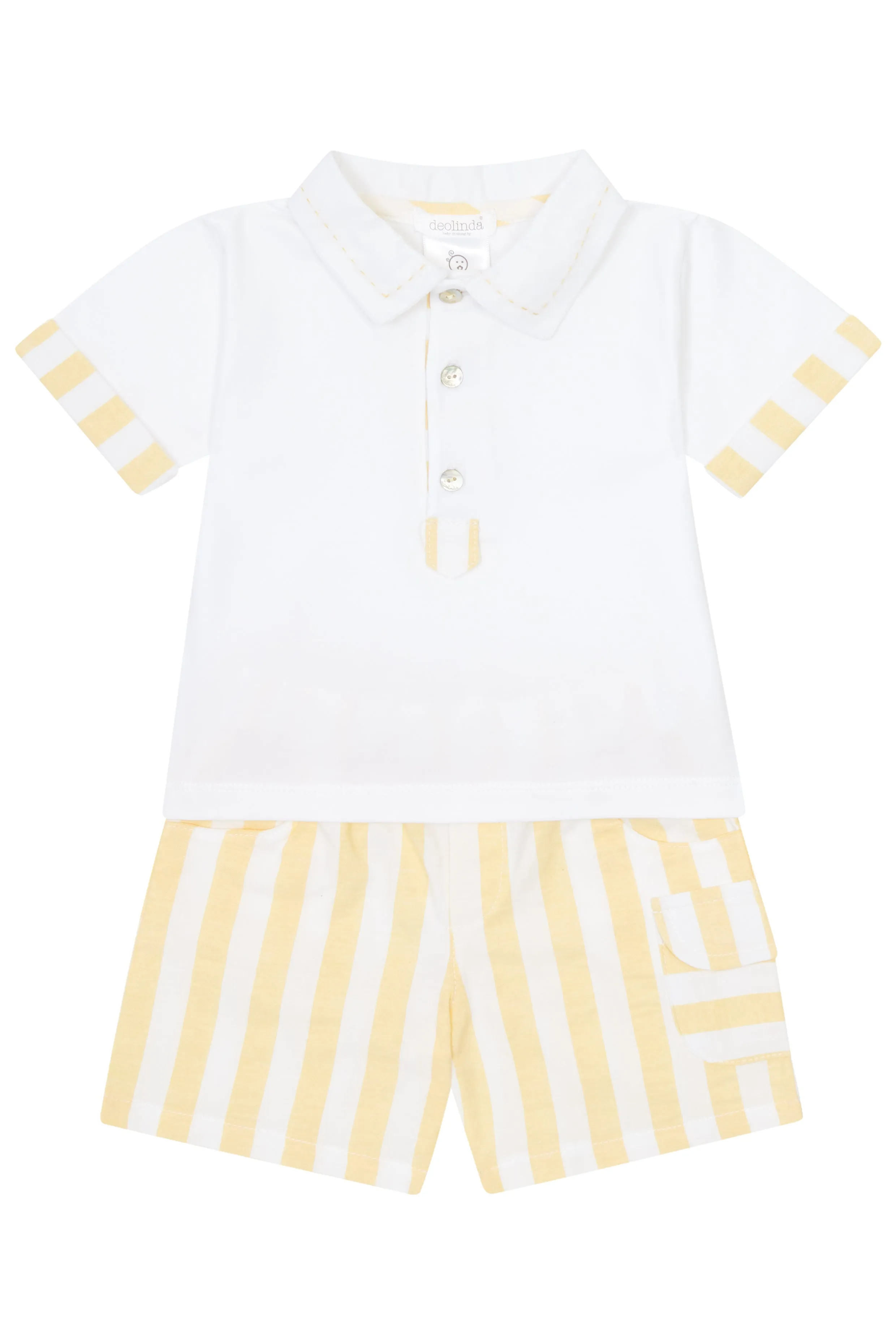 PREORDER "Nolan" Pale Yellow Striped Polo Shirt & Shorts