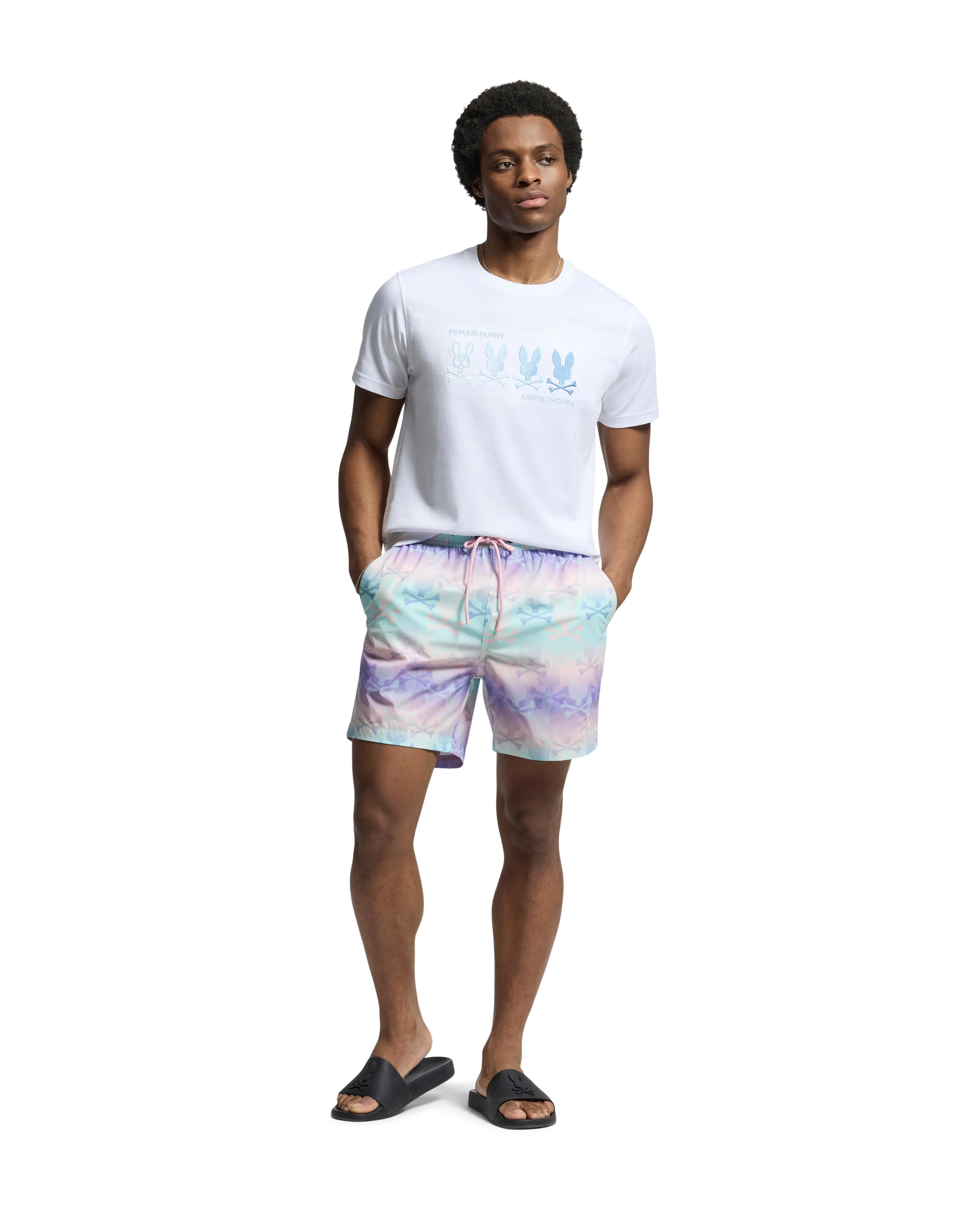 Psycho Bunny Men's Forster Bunny Printed Swim Trunks - Lavender Gray