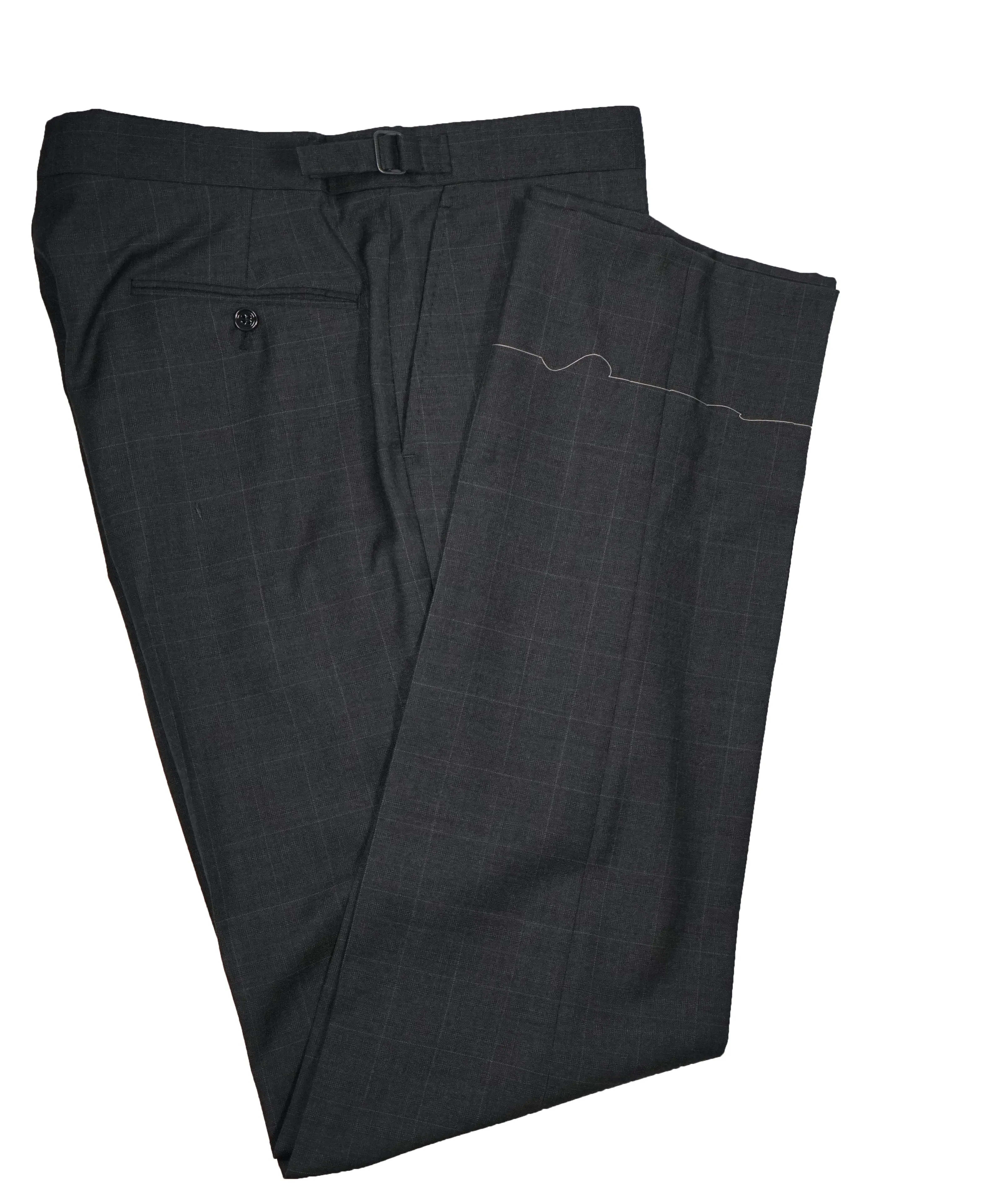 RALPH LAUREN BLACK LABEL - Gray Plaid Dress Pants With Side Tabs - 35W