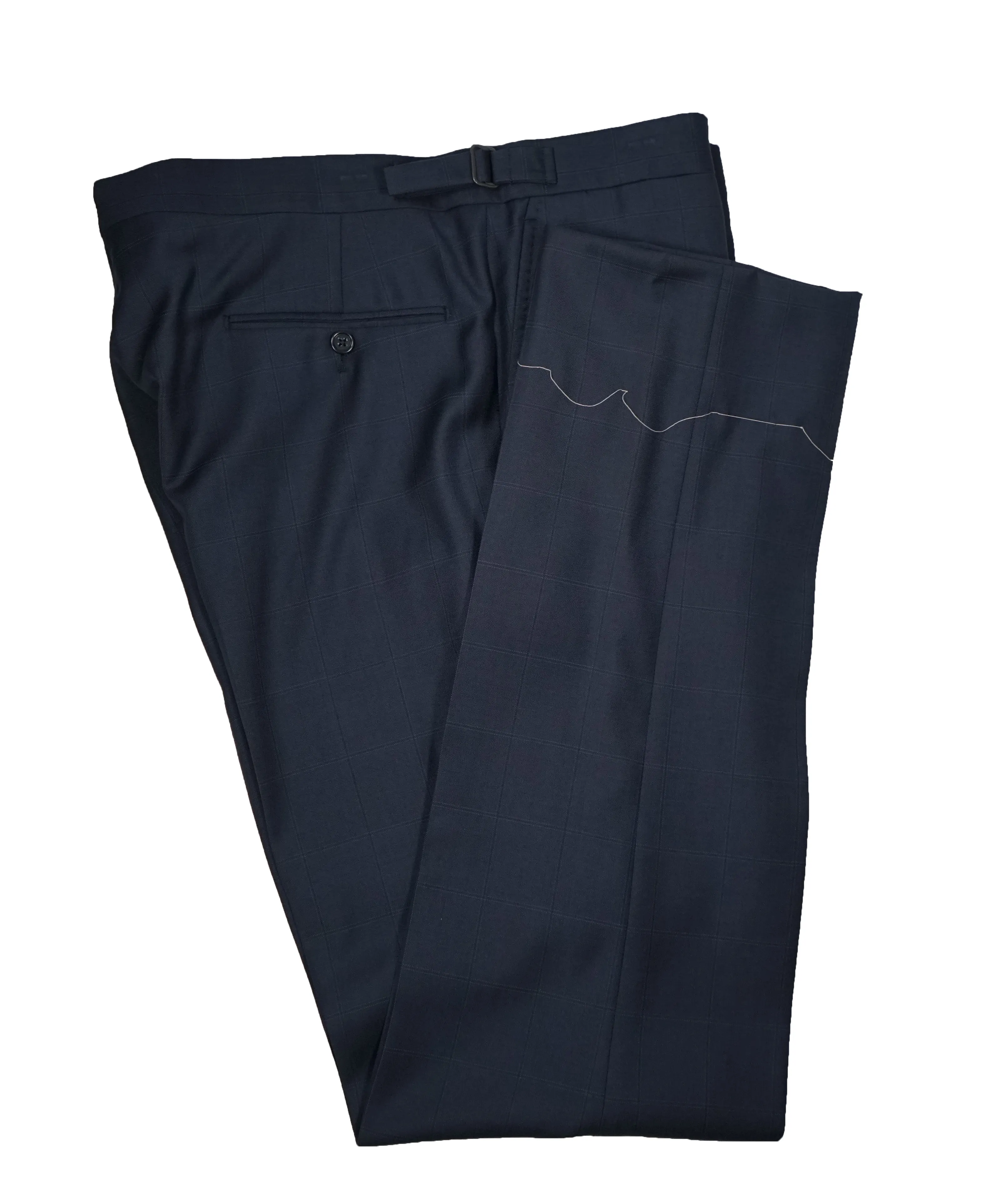 RALPH LAUREN BLACK LABEL - Navy Blue Plaid Dress Pants With Side Tabs - 37W