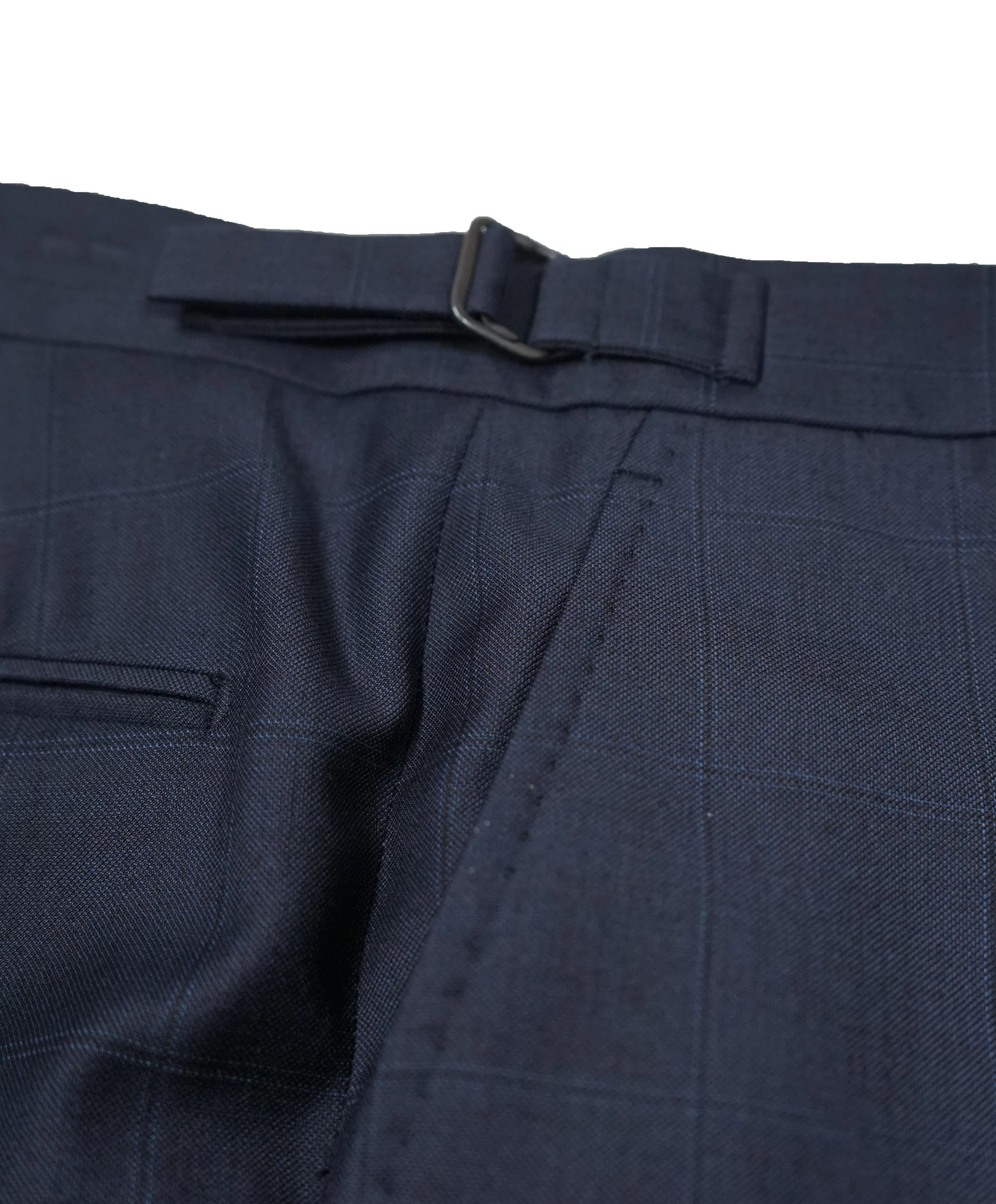 RALPH LAUREN BLACK LABEL - Navy Blue Plaid Dress Pants With Side Tabs - 37W