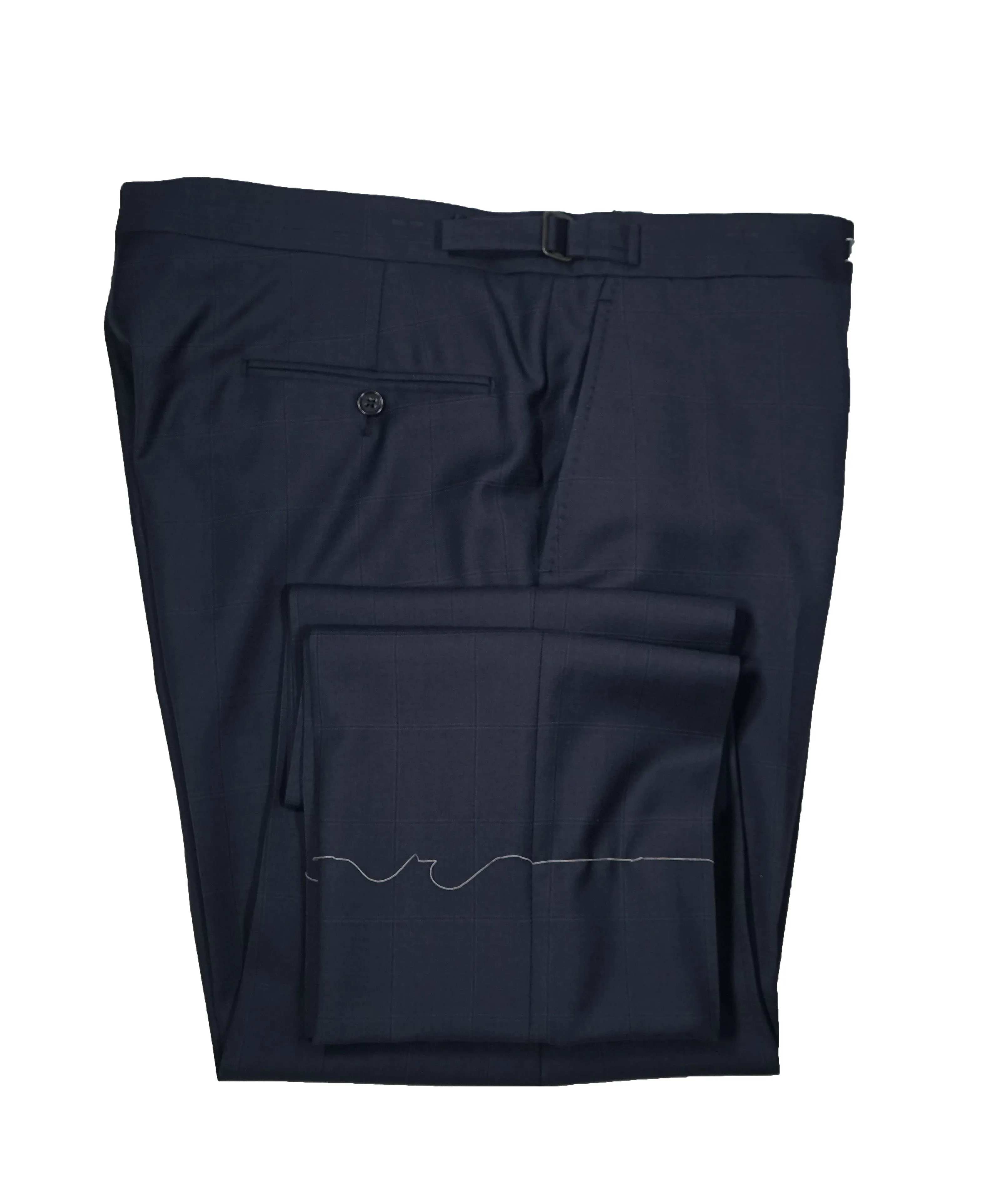RALPH LAUREN BLACK LABEL - Navy Blue Plaid Dress Pants With Side Tabs - 37W