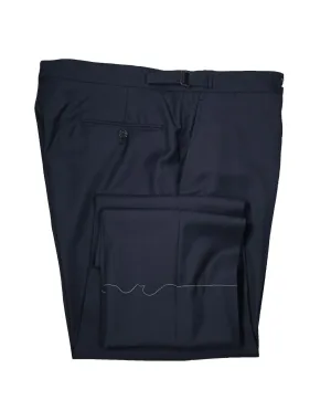 RALPH LAUREN BLACK LABEL - Navy Blue Plaid Dress Pants With Side Tabs - 37W