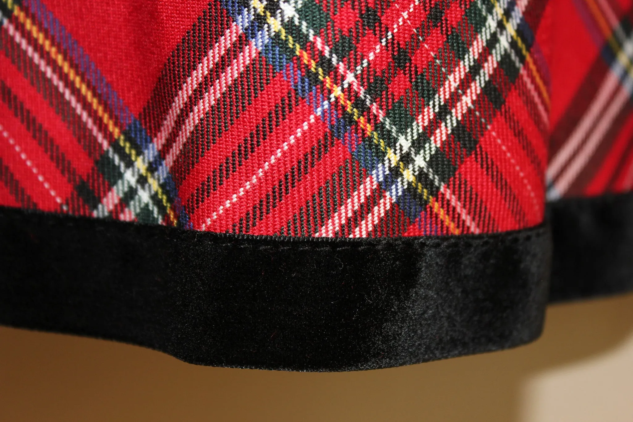 Red Plaid Holiday Dress with Black Velvet Trim - C813-R