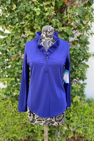 Ruffle Neck UPF 50  Sport Shirt in Navy