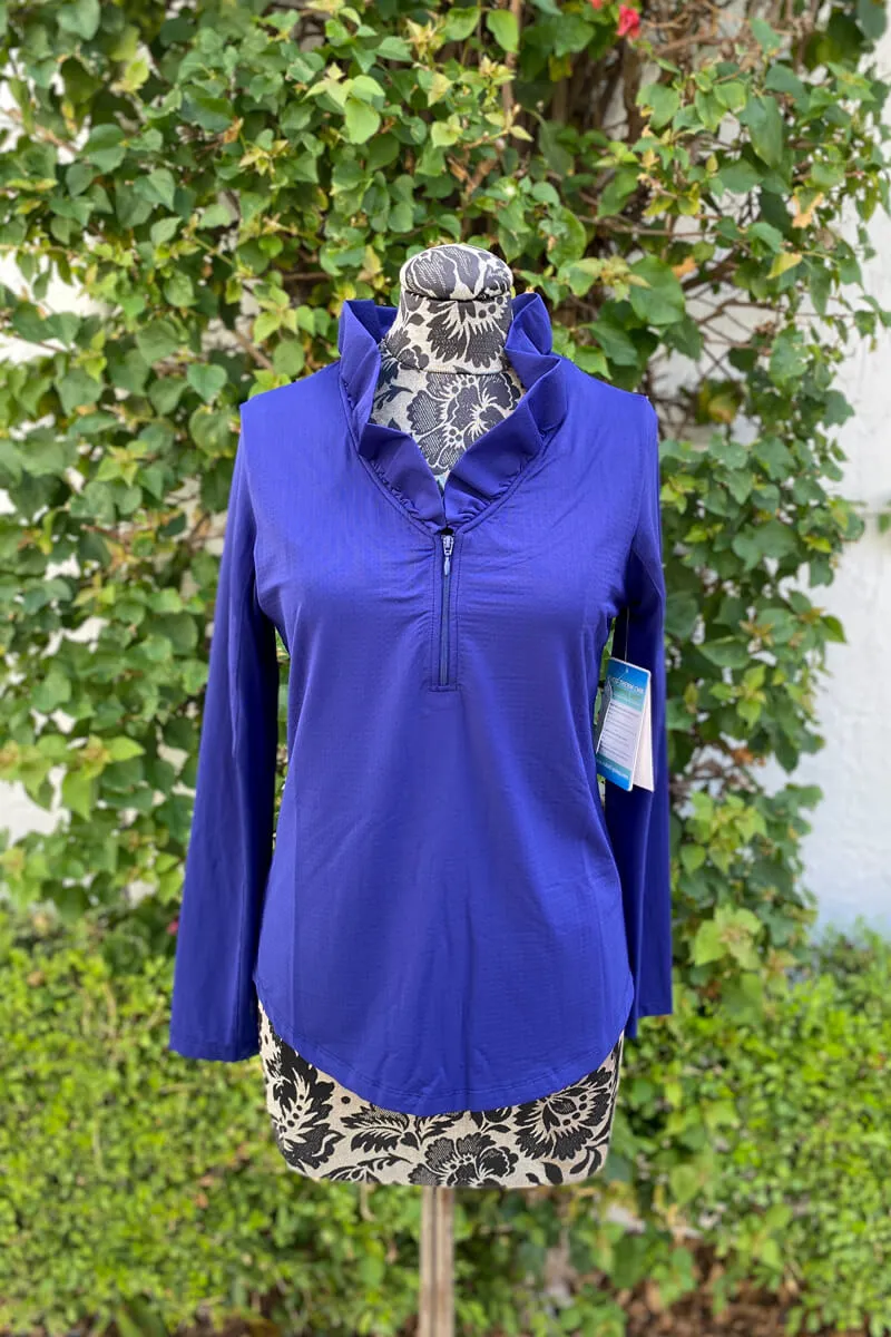 Ruffle Neck UPF 50  Sport Shirt in Navy