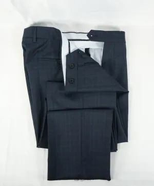 SAKS FIFTH AVE - Abstract Plaid Medium Blue Flat Front Dress Pants - 32W