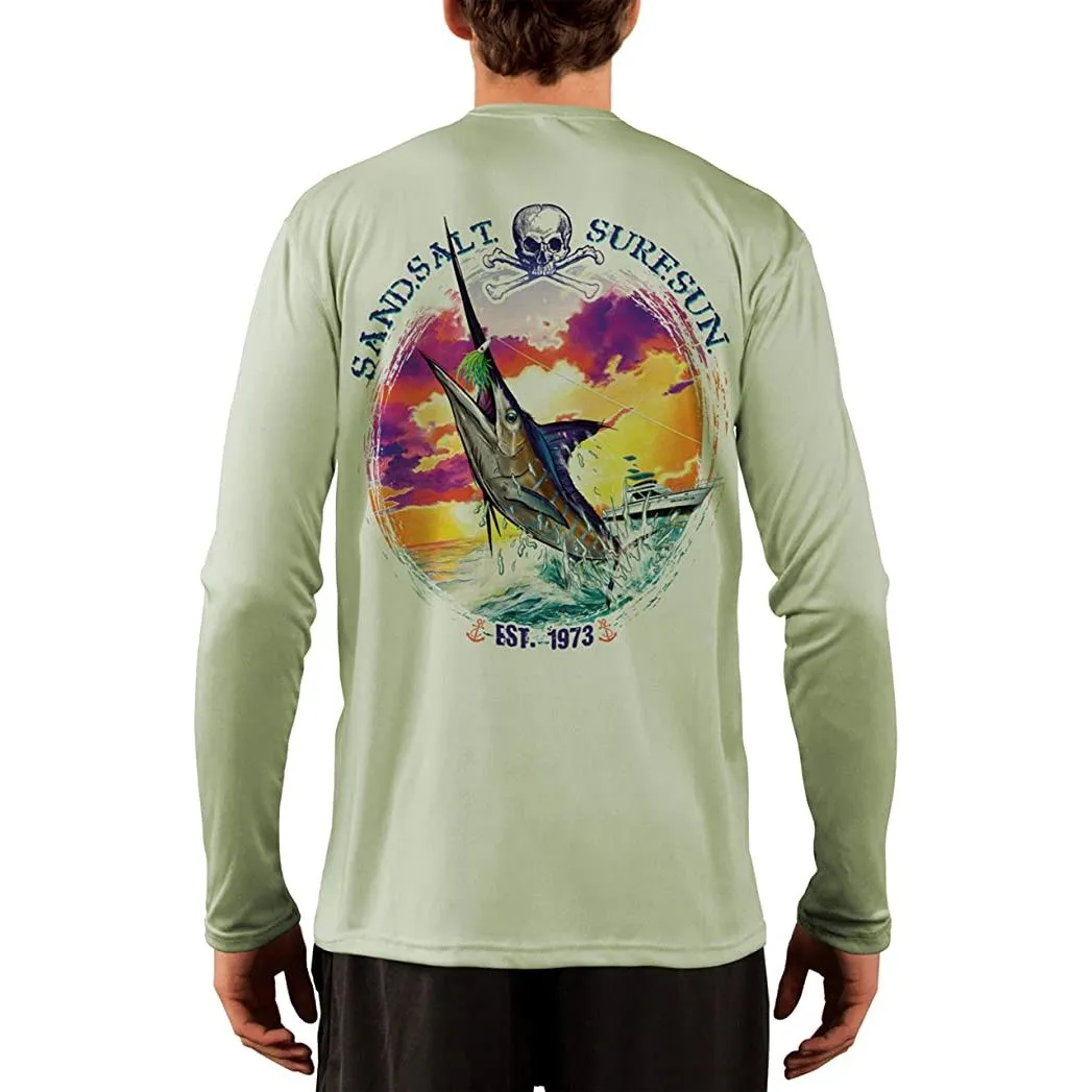 SAND.SALT.SURF.SUN. Blue Marlin Sunset Men's UPF 50  UV Sun Protection Performance Long Sleeve T-Shirt