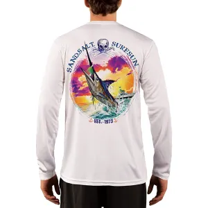 SAND.SALT.SURF.SUN. Blue Marlin Sunset Men's UPF 50  UV Sun Protection Performance Long Sleeve T-Shirt