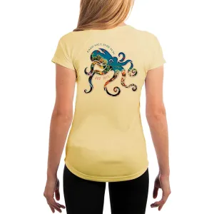 SAND.SALT.SURF.SUN. Coral Octopus Women's UPF 50  UV Sun Protection Performance Short Sleeve T-Shirt
