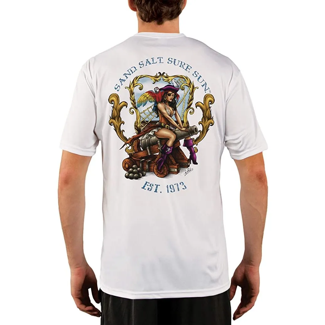 SAND.SALT.SURF.SUN. Pirate Girl Cannon Men's UPF 50  UV Sun Protection Performance Short Sleeve T-Shirt
