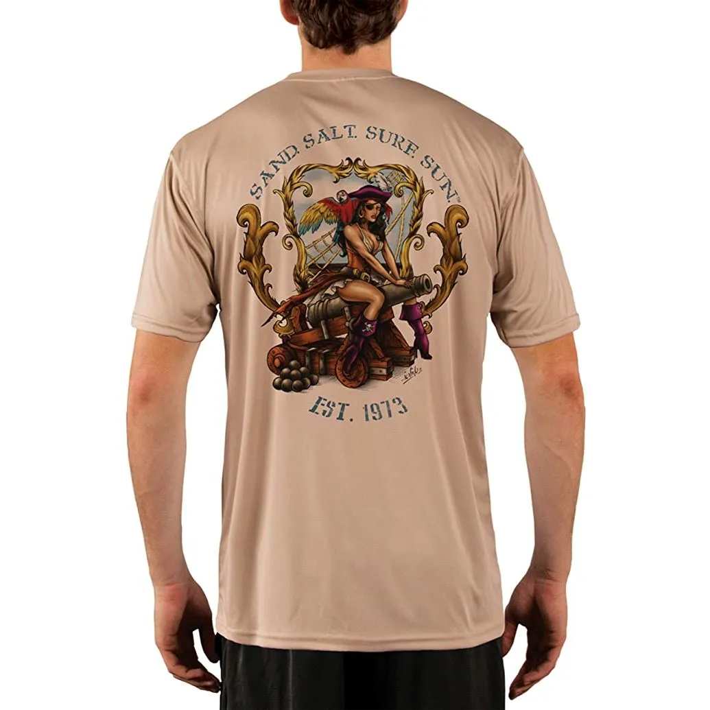 SAND.SALT.SURF.SUN. Pirate Girl Cannon Men's UPF 50  UV Sun Protection Performance Short Sleeve T-Shirt