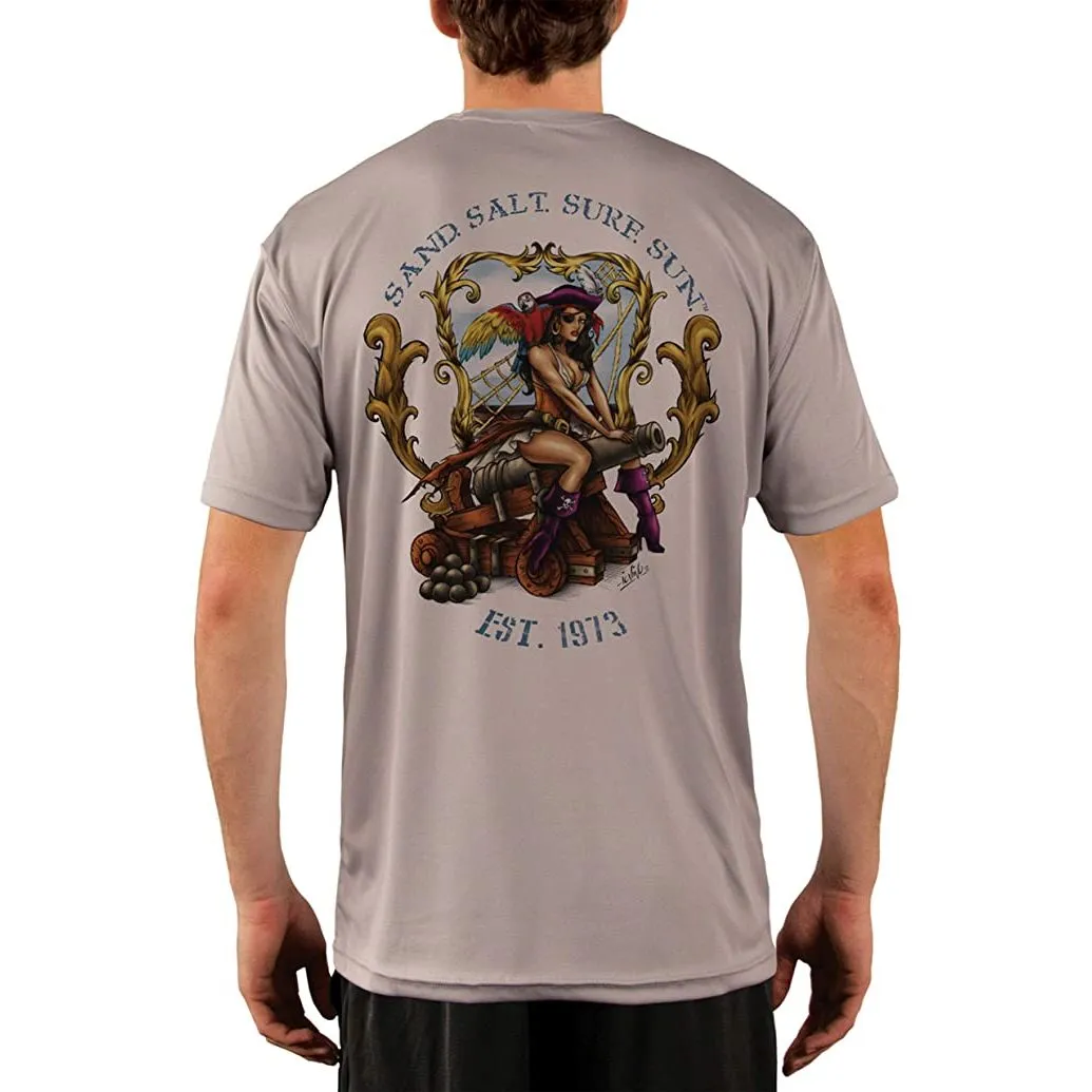 SAND.SALT.SURF.SUN. Pirate Girl Cannon Men's UPF 50  UV Sun Protection Performance Short Sleeve T-Shirt