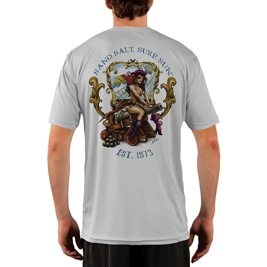SAND.SALT.SURF.SUN. Pirate Girl Cannon Men's UPF 50  UV Sun Protection Performance Short Sleeve T-Shirt