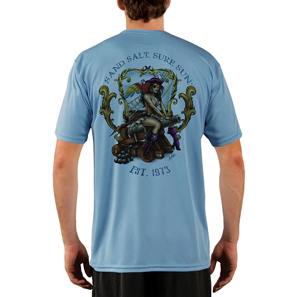 SAND.SALT.SURF.SUN. Pirate Girl Cannon Men's UPF 50  UV Sun Protection Performance Short Sleeve T-Shirt